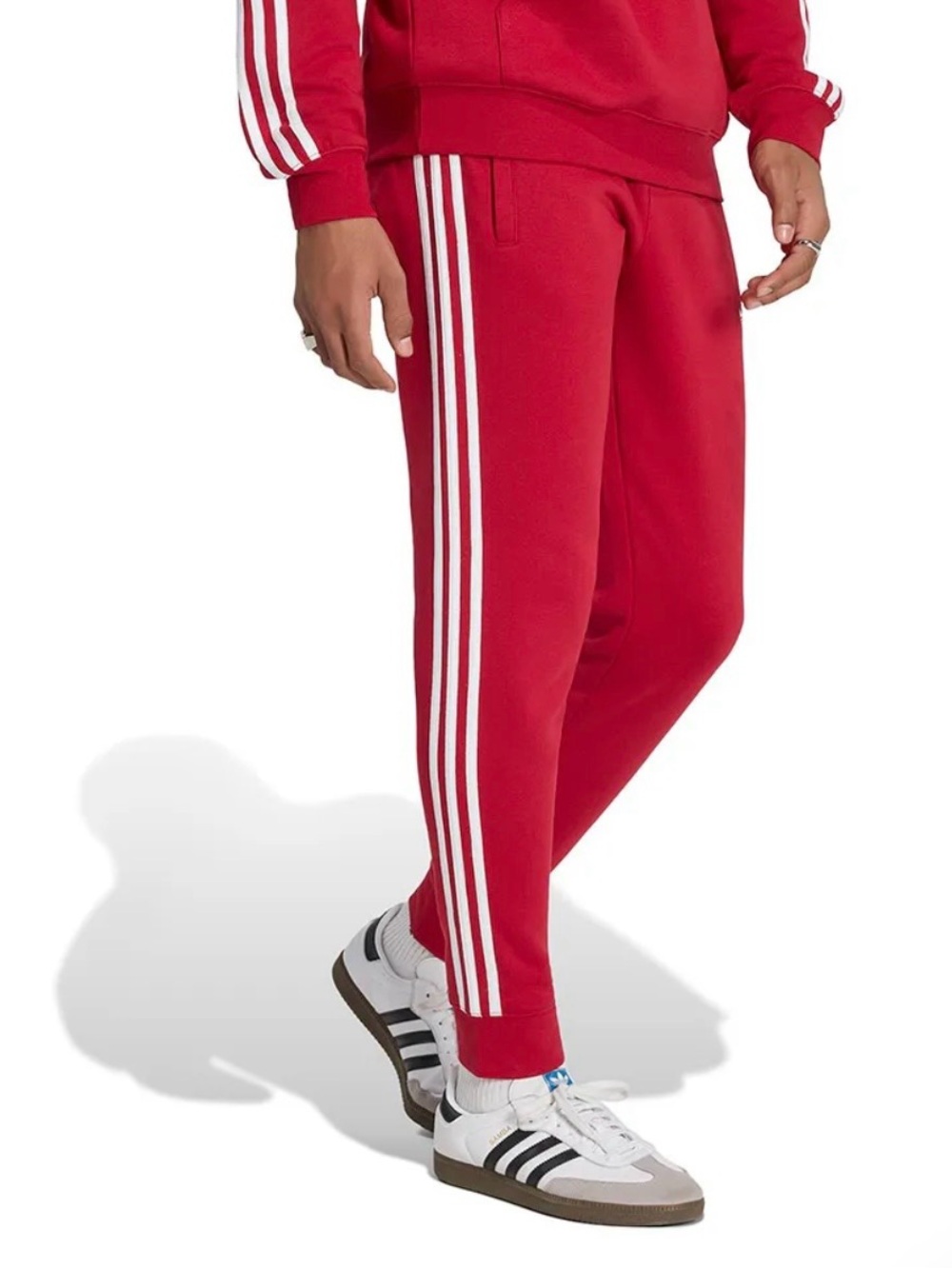 Adidas Men's Originals Red Three-Stripe Track Pants